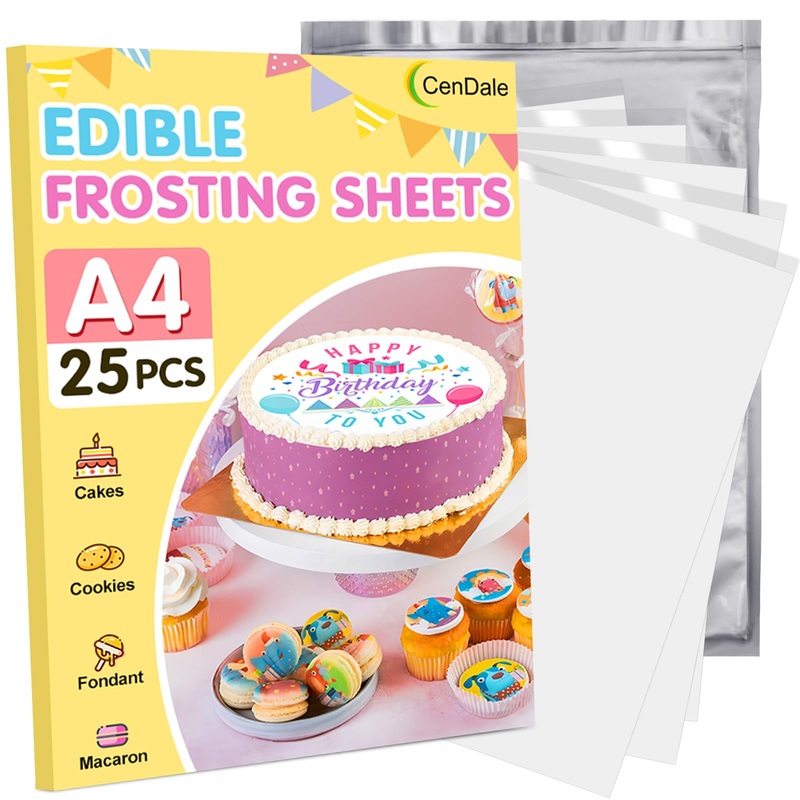 Cendale Icing Sheets For Edible Printer - A4 25 Pcs Edible Frosting Paper