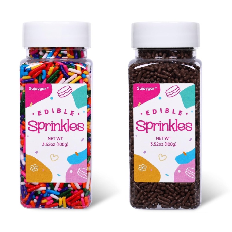 Rainbow Sprinkles & Chocolate Sprinkles, Sprinkles For Cake Decorating, 3.52Oz/Bottle, Edible Sprinkles For Cupcake Toppers Ice