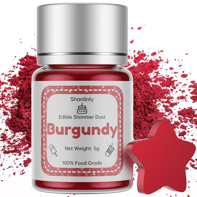 Shanlinly Burgundy Edible Luster Dust - 5 Grams Food Grade Cake Dust Shimmer Powdered, Edible Metallic Powder Food Coloring For