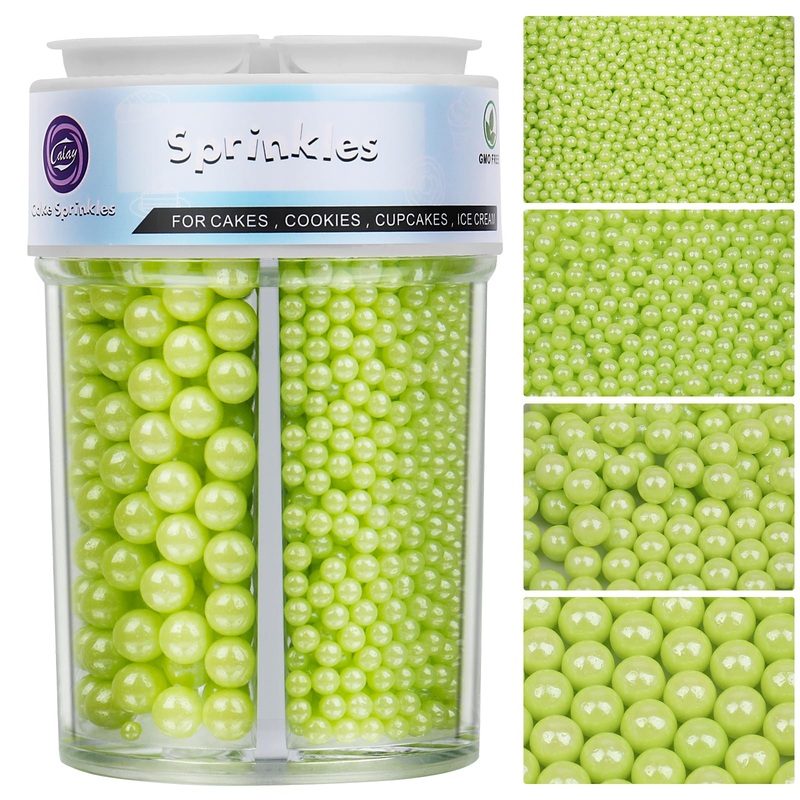 Sprinkles For Cake Decorating, Green Pearl Sprinkles 4 Sizes Mix For Cake Cupcake Cookie Baking Donuts Ice Cream Toppings