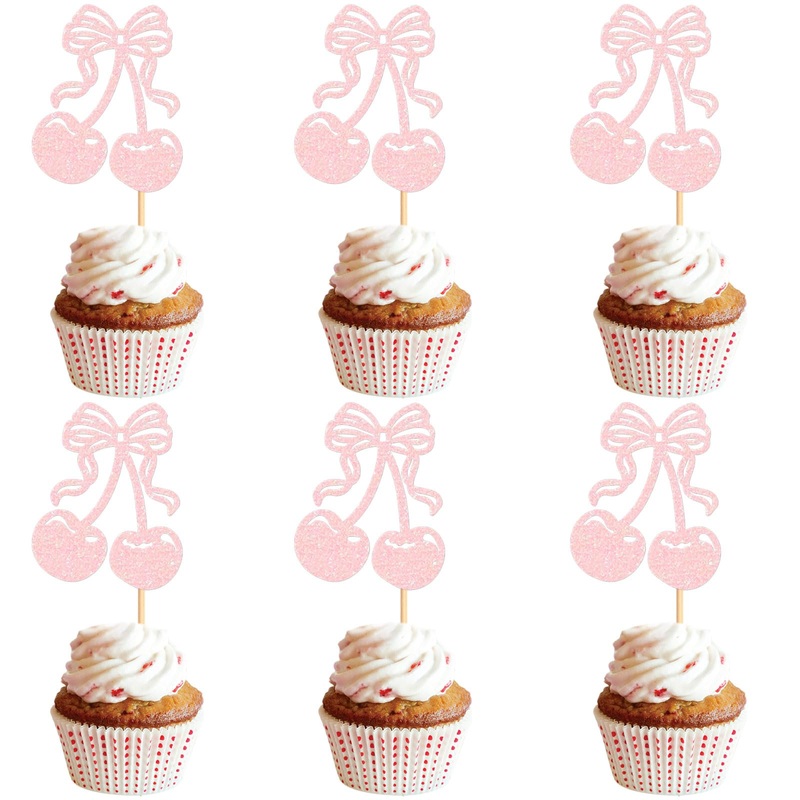 24 Pcs Cherry Cupcake Toppers Fruit Theme Summer Cherry Cupcake Picks For Kid Baby Shower Party Decorations Boy Girl Birthday Ca