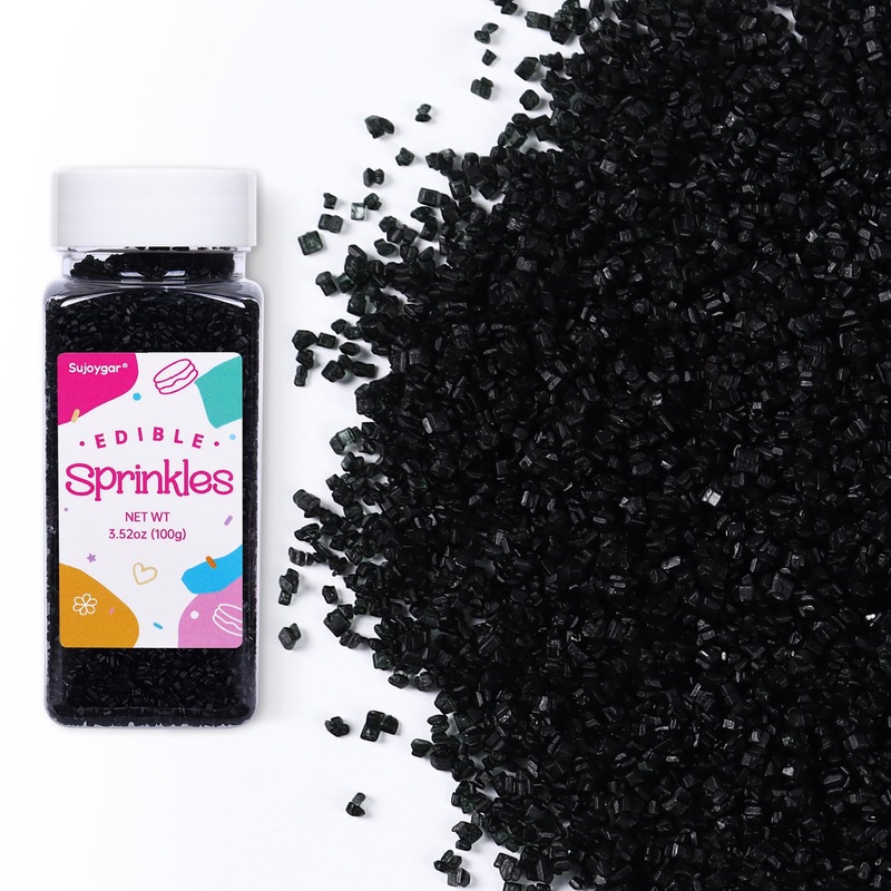 Black Sprinkles For Cake Decorating, 3.52Oz Black Sanding Sugar Sprinkles, Edible Glitter Sprinkles For Cupcake Toppers Baking D