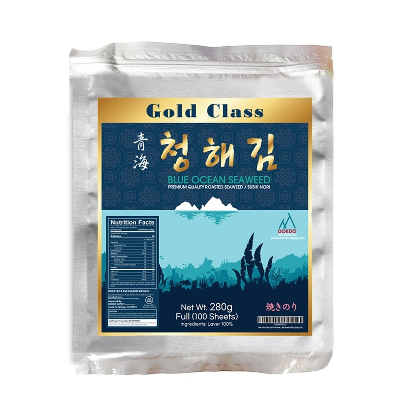 Blue Ocean Sushi Nori Seaweed Sheets Full Sheets 100 Sheets 280Gram Organic Yaki Roasted Rolls Wraps 100% Natural Laver Fresh Ma