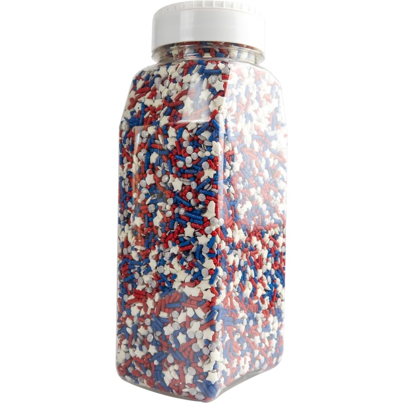 Cake Mate Party Size Patriotic Shimmer Sprinkles - Red, White & Blue Confetti Sprinkles With Stars For Cakes, Cupcakes, Cookies,
