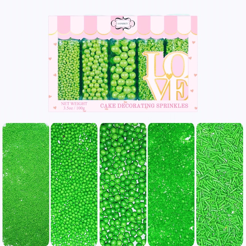 Confect Christmas Sprinkles For Cakes & Cupcakes - Party In Park Pea Green Sprinkles - Edible Celebration Mix With Dragees, Jimm