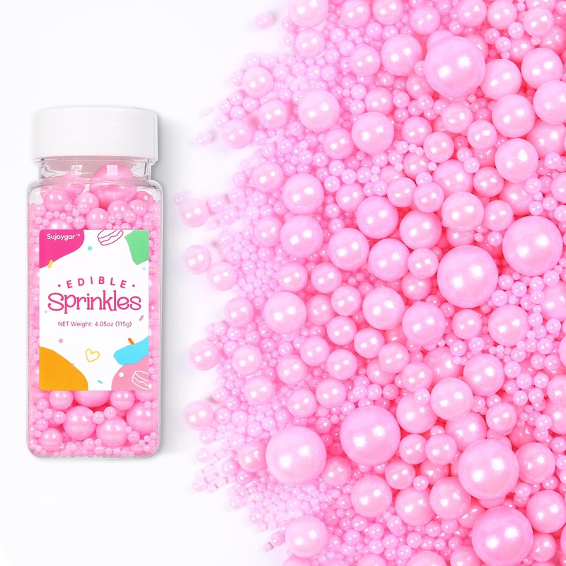 Pink Sprinkles For Cake Decorations, Edible Pearl Sprinkles For Cake Baking Decorations Cupcake Toppers Cookie Decorating Lover