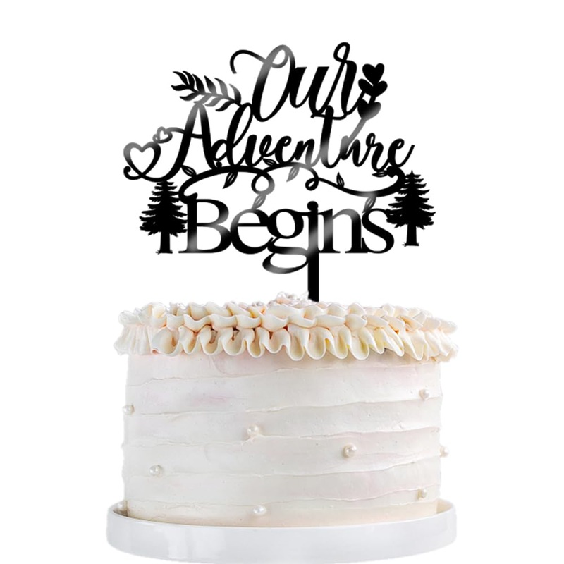 Qertesl Best Adventure Yet Cake Topper - Wedding & Travel Cake Decors, Rustic Adventure Awaits Party Decoration Supplies