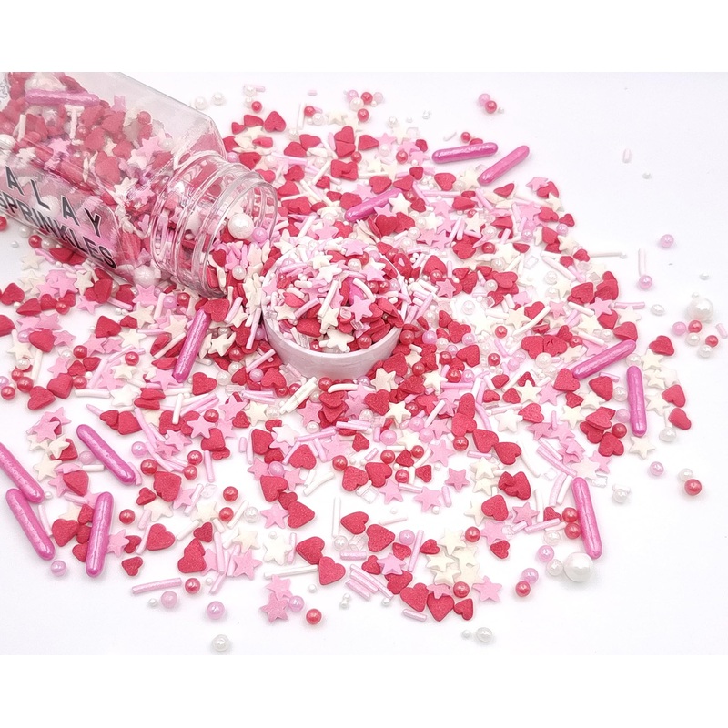 Sentovac Edible Red Heart Pink Star Mix Sprinkles For Decorating 1 Bottle 3.35Oz/ 95G | Cake Cupcakes And Ice Cream Topper Decor