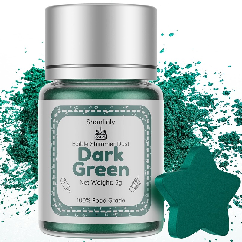 Shanlinly Dark Green Edible Luster Dust - 5 Grams Food Grade Cake Dust Shimmer Powdered, Edible Metallic Powder Food Coloring Fo