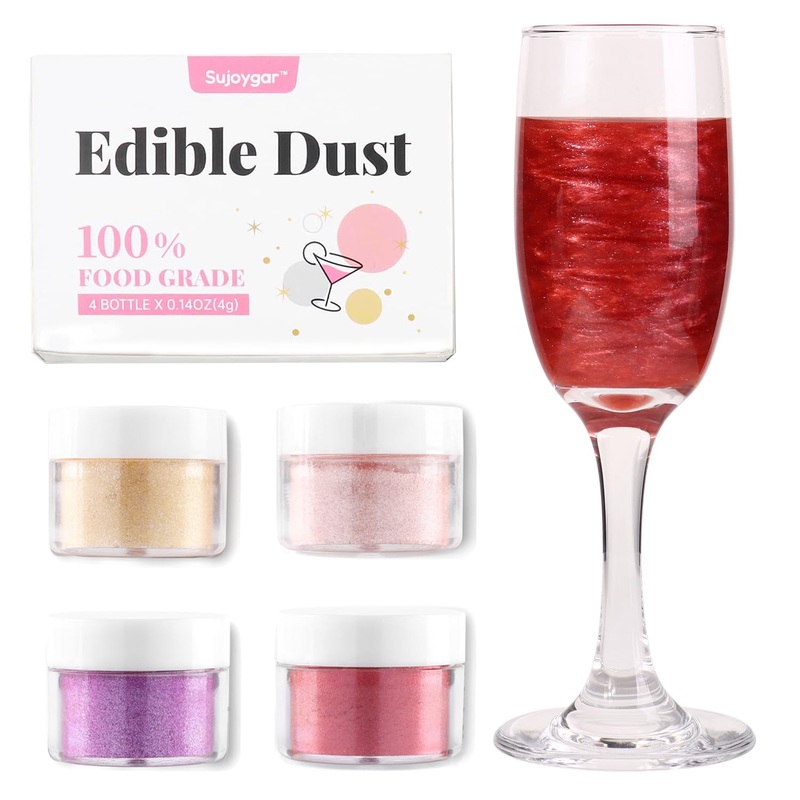 Shimmer Edible Glitter For Drinks Cocktails, Food Grade 4G/Bottle, Sujoygar, Luster Dust Set For Cakes, Baking, Strawberries, Ch