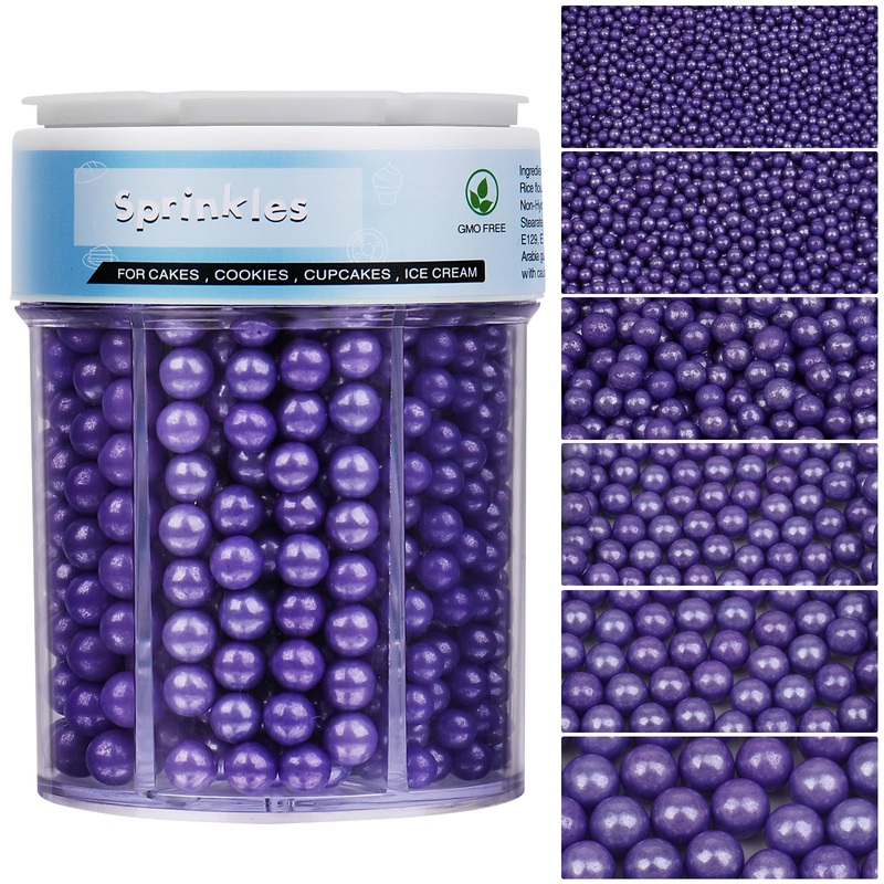 Sprinkles For Cake Decorating, 11Oz 6 Sizes Purple Pearl Sprinkles For Cake Cupcake Ice Cream Donuts Cookie Baking Toppings