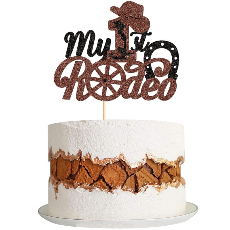 1Pcs Cowboy My 1St Rodeo Cupcake Toppers Riding Horseshoe Cowboy Hats Western Theme Happy Birthday Baby Shower Party Cake Decora