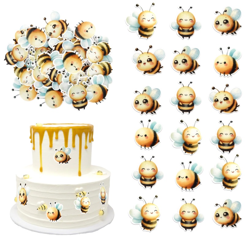 60 Pcs Edible Bumble Bee Cupcake Toppers Waper Paper Honey Bee Party Cake Decorations Edible Oh Babee Cupcake Picks For Bee Them