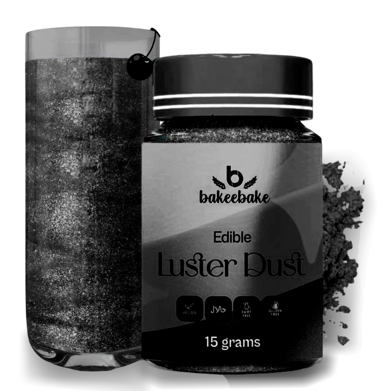 Bakeebake Luster Dust Edible 15G - Edible Glitter For Drinks & Desserts - Gluten Free Edible Black Dust For Cake Decorating - Ta