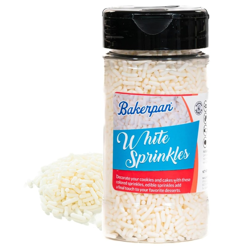 Bakerpan White Jimmies Sprinkles - 6 Ounces White Sprinkles For Cake Decorating - Edible Sprinkles For Cupcakes, Ice Cream, Cake