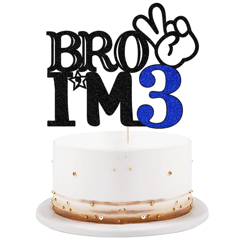 Bro I'M 3 Cake Topper- 3Th Birthday Cake Picks, Officially Teenager Cake Topper, Boy 3Rd Birthday Cake Decorations - 3 Years Old