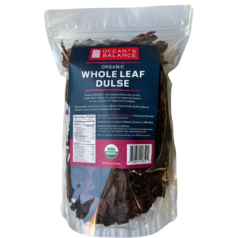 Oceans Balance Organic Whole Leaf Dulse - Maine Coast Seaweed - Atlantic Ocean Sea Vegetables, Perfect For Keto Diet, Paleo Diet