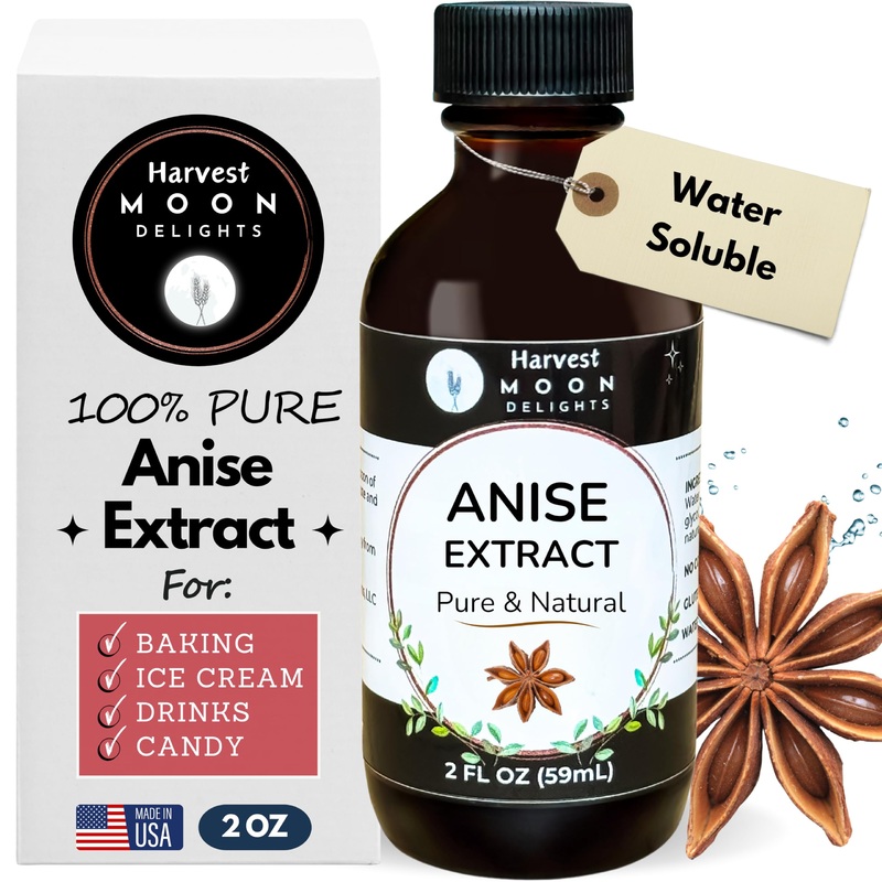 Pure Anise Extract - 2 Oz - Water-Soluble - By Harvest Moon Delights - Anise Extract For Baking, Ice Cream, Drinks, And Candy