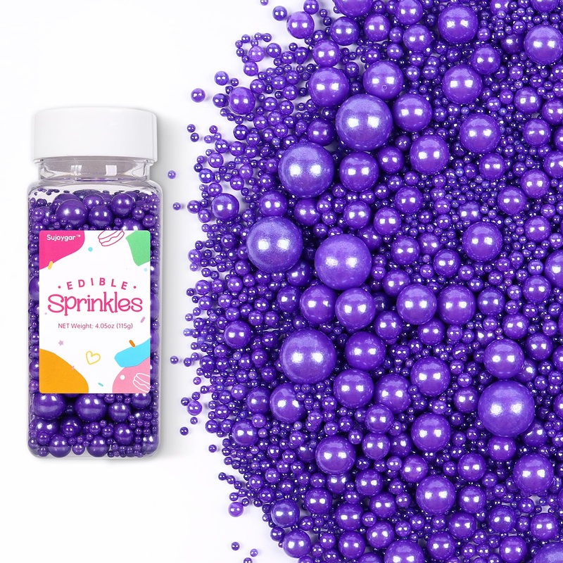 Purple Sprinkles For Cake Decorating, Edible Pearl Sprinkles For Cupcake Toppers Baking Decorations Cookie Lover Birthday Celebr