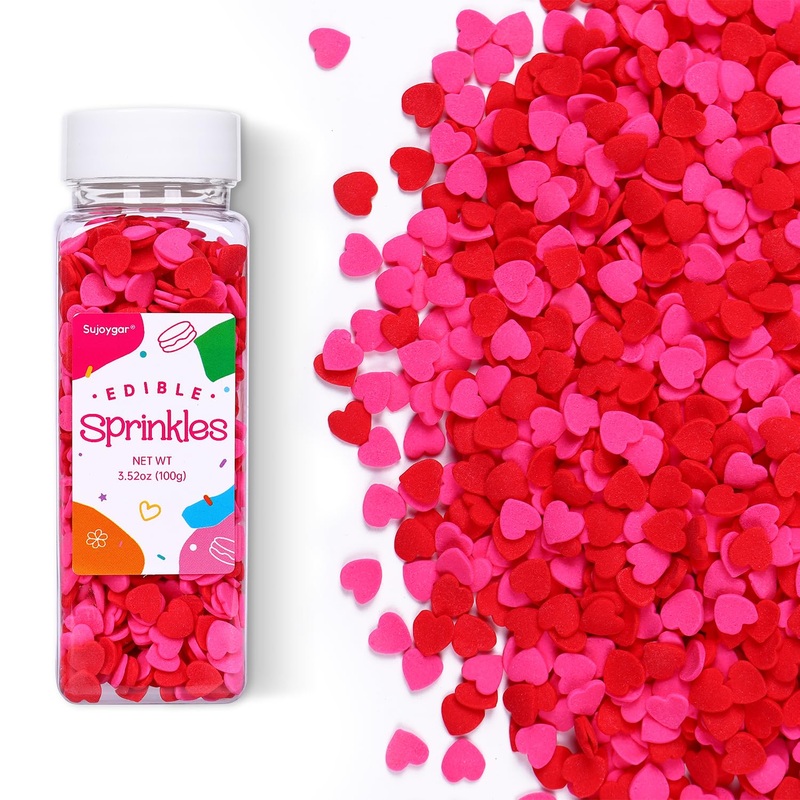 Red Pink Heart Confetti Sprinkles For Cake Decorating, 3.52Oz Edible Valentine Sprinkles Bulk For Cupcake Toppers Baking Cookie