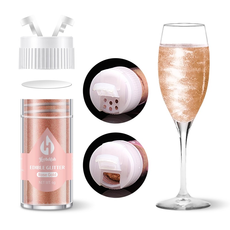 Rose Gold Edible Glitter For Cocktails - 6G Rose Gold Luster Dust Edible Drink Glitter Food Grade Metallic Shimmer Powder Cake S
