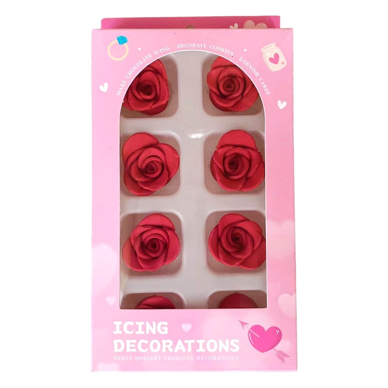 Sentovac 8 Pcs Red Rose Flowers Candy Dessert Icing Decoration Edible Valentines Day Sprinkles Diy For Cookie Cake Cupcake Toppe