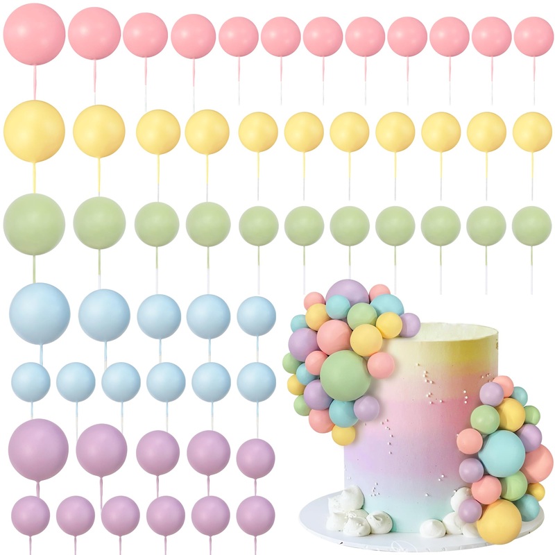 56 Pcs Colorful Ball Shaped Cake Topper Pearl Picks For Cupcake Insert, Birthday Party, Wedding Decoration Supplies (Pink, Yello