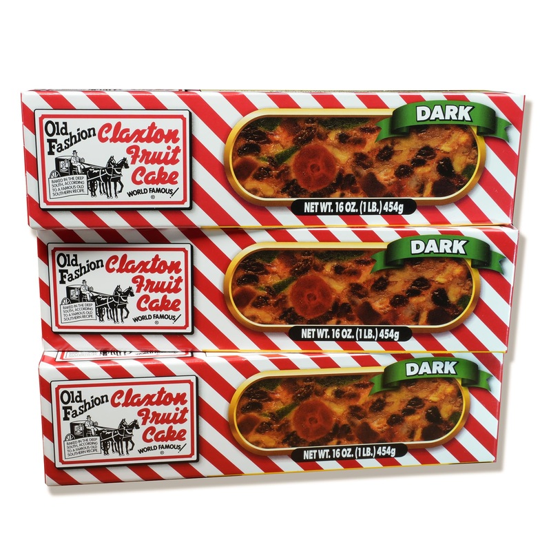 Claxton Fruit Cake - 3-1 Lb. Dark Recipe - In Exclusive ''Claxton Gift Cartons''